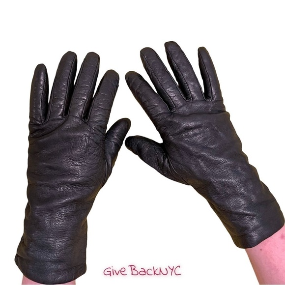 Saks Fifth Avenue Leather Cashmere Gloves Size 7.5 - Picture 1 of 5